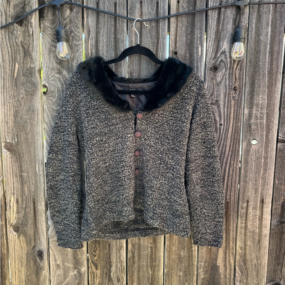Clearance 3/$15- A.B.S. by Allan Schwartz grey wool and faux fur cardigan jacket